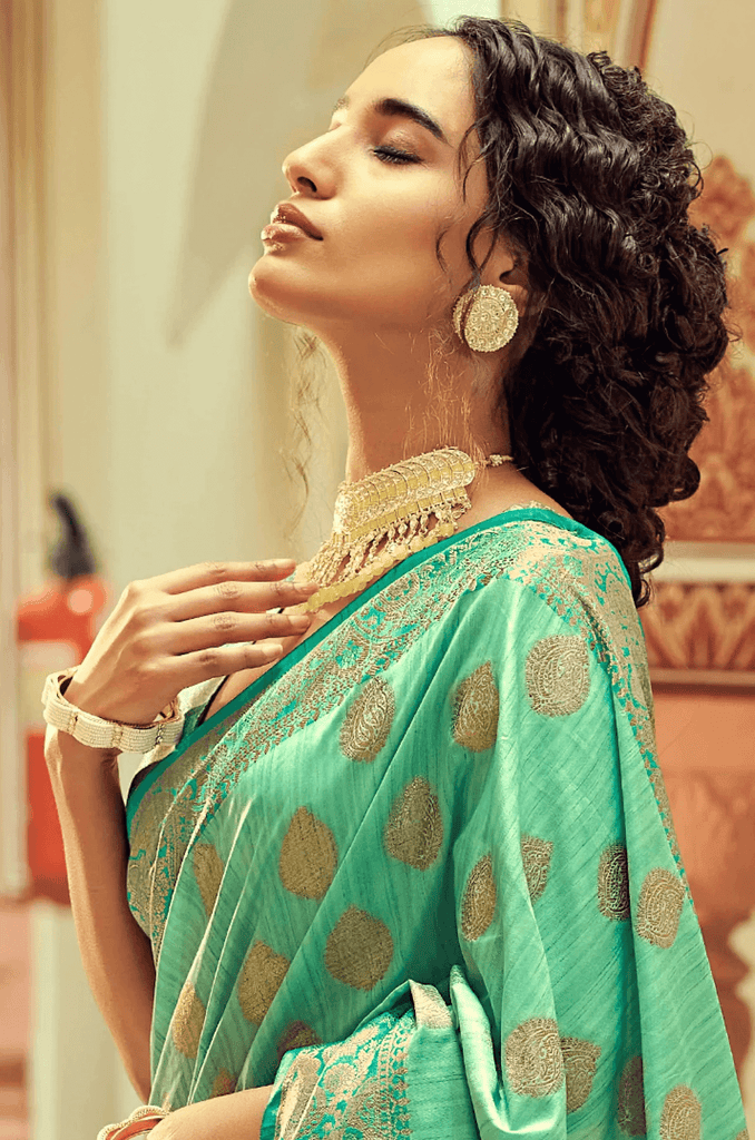 Woebegone Sea Green Soft Banarasi Silk Saree With Fancifull Blouse Piece Bvipul