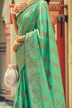 Load image into Gallery viewer, Woebegone Sea Green Soft Banarasi Silk Saree With Fancifull Blouse Piece Bvipul