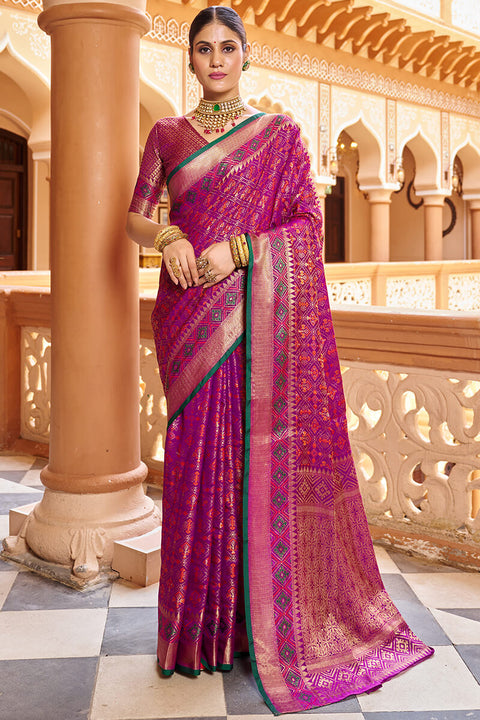 Quintessential Purple Soft Patola Silk Saree With Gossamer Blouse Piece Bvipul Main image