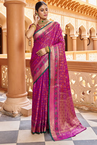 Quintessential Purple Soft Patola Silk Saree With Gossamer Blouse Piece Bvipul