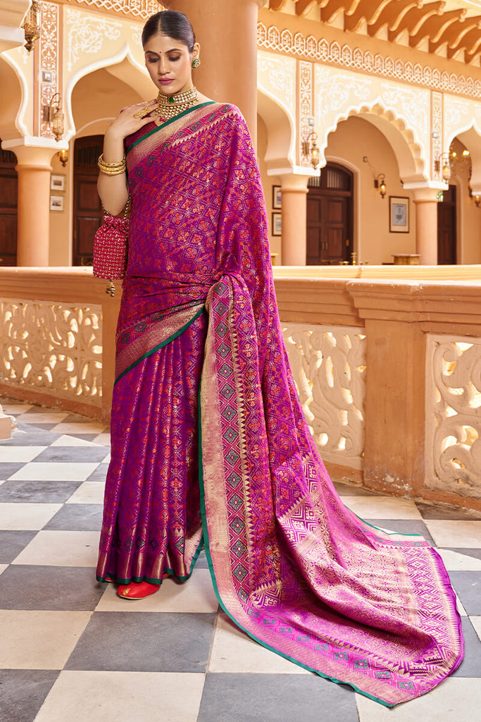 Quintessential Purple Soft Patola Silk Saree With Gossamer Blouse Piece Bvipul