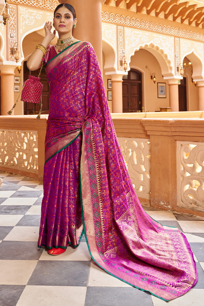 Quintessential Purple Soft Patola Silk Saree With Gossamer Blouse Piece Bvipul