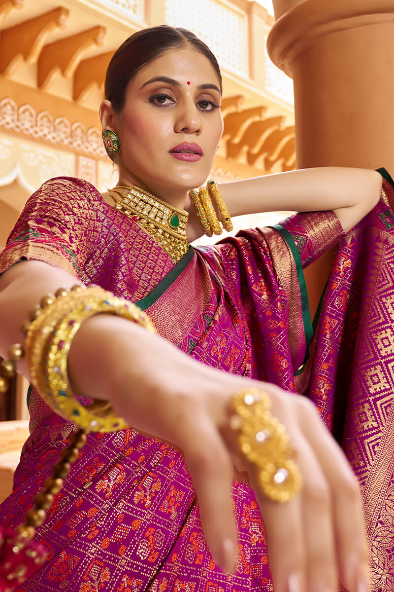 Quintessential Purple Soft Patola Silk Saree With Gossamer Blouse Piece Bvipul