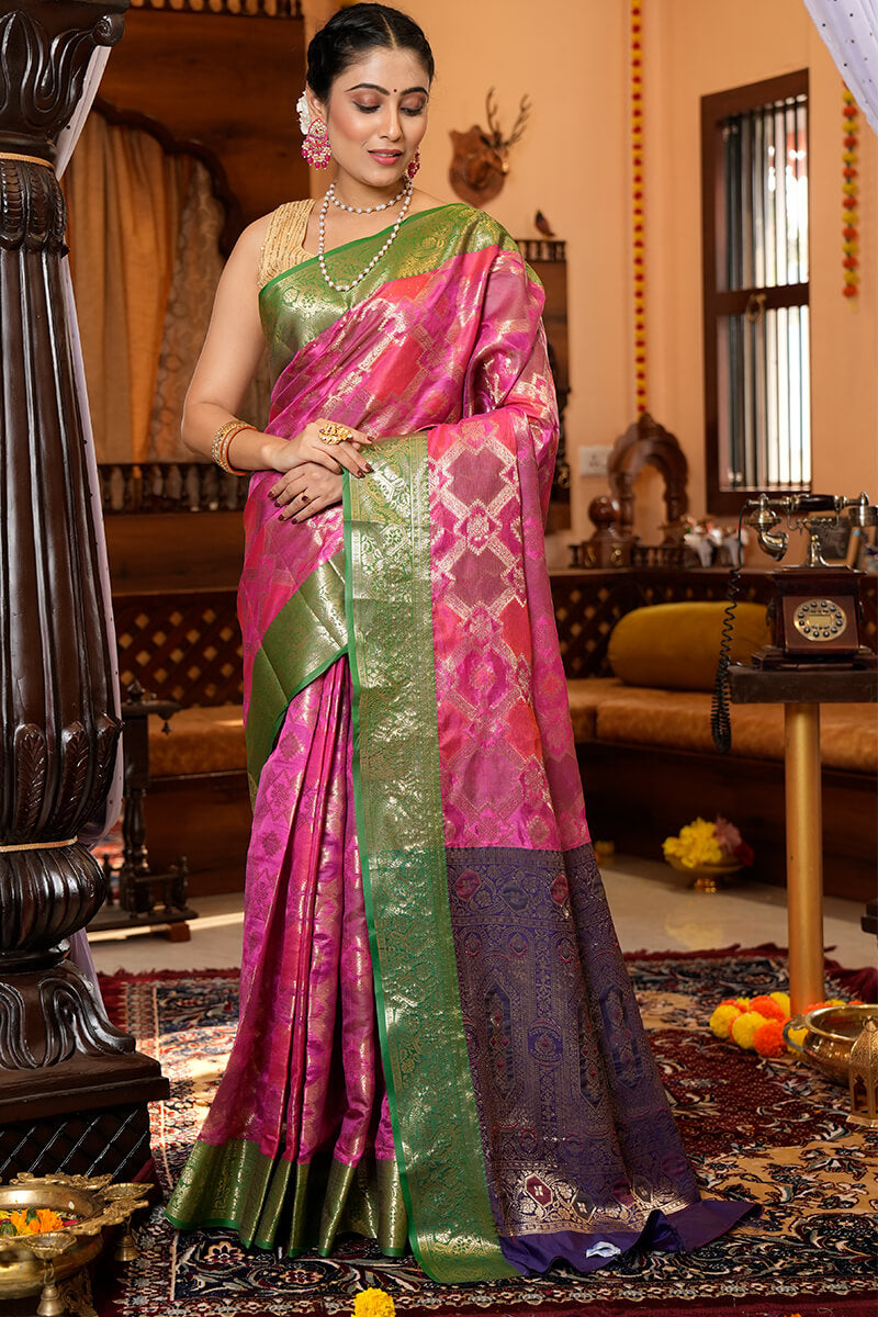 Elegant Dark Pink Organza Silk Saree With Precious Blouse Piece Bvipul