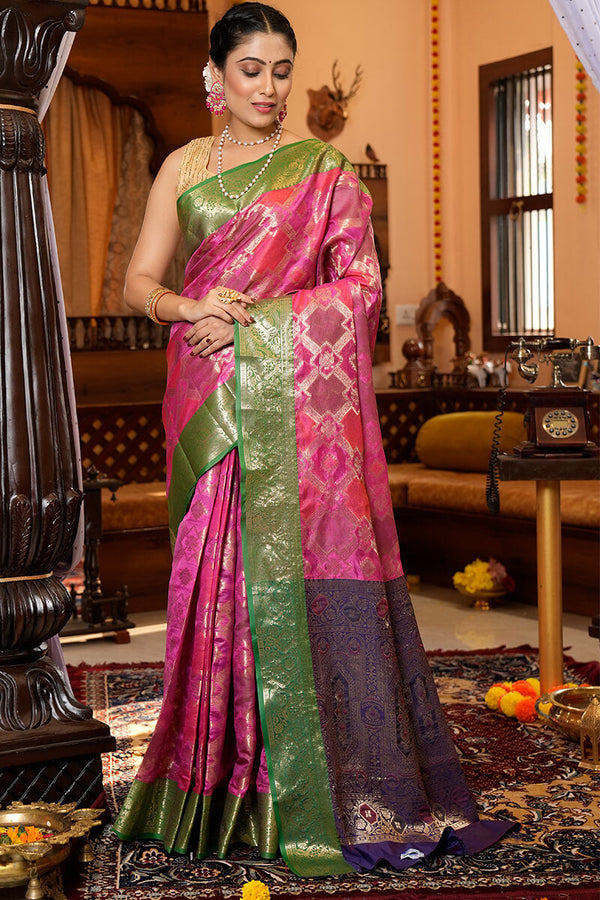 Elegant Dark Pink Organza Silk Saree With Precious Blouse Piece Bvipul