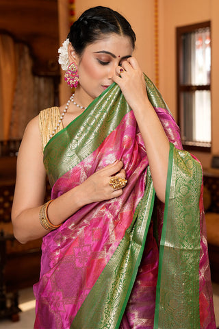 Elegant Dark Pink Organza Silk Saree With Precious Blouse Piece Bvipul