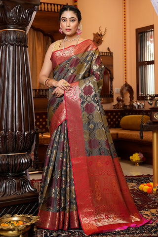 Precious Green Organza Silk Saree With Energetic Blouse Piece Bvipul