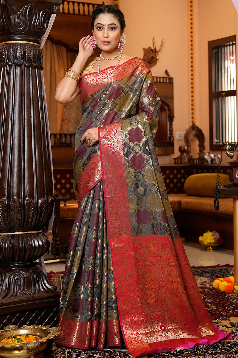 Precious Green Organza Silk Saree With Energetic Blouse Piece Bvipul Main image