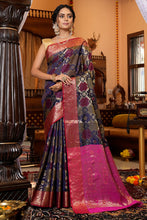 Load image into Gallery viewer, Gorgeous Navy Blue Organza Silk Saree With Wonderful Amazing Piece Bvipul