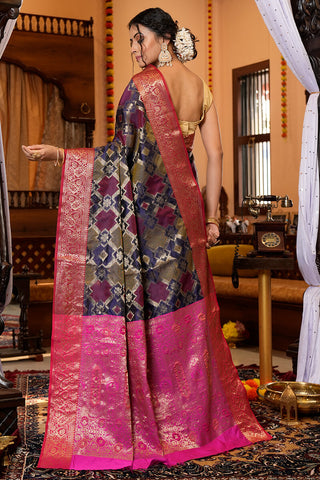 Gorgeous Navy Blue Organza Silk Saree With Wonderful Amazing Piece Bvipul