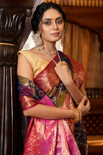 Gorgeous Navy Blue Organza Silk Saree With Wonderful Amazing Piece Bvipul