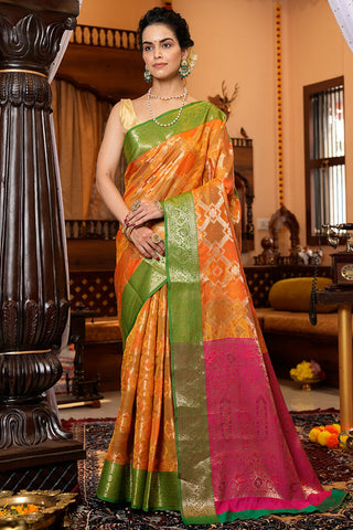 Adorning Orange Organza Silk Saree With Outstanding Blouse Piece Bvipul