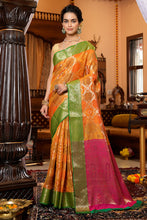 Load image into Gallery viewer, Adorning Orange Organza Silk Saree With Outstanding Blouse Piece Bvipul