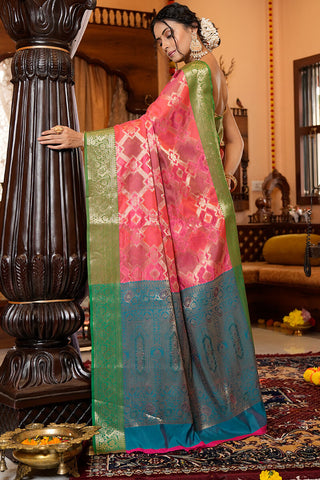 Charming Pink Organza Silk Saree With Intricate Blouse Piece Bvipul