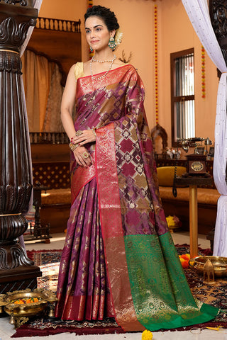 Groovy Purple Organza Silk Saree With Designer Blouse Piece Bvipul