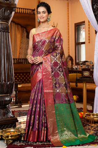 Groovy Purple Organza Silk Saree With Designer Blouse Piece Bvipul