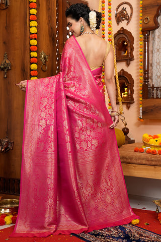 Bewitching Pink Soft Silk Saree With Divine Blouse Piece Bvipul