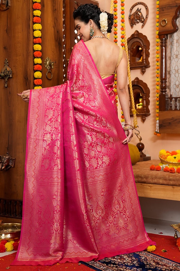 Bewitching Pink Soft Silk Saree With Divine Blouse Piece Bvipul