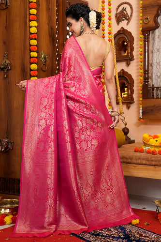 Bewitching Pink Soft Silk Saree With Divine Blouse Piece Bvipul