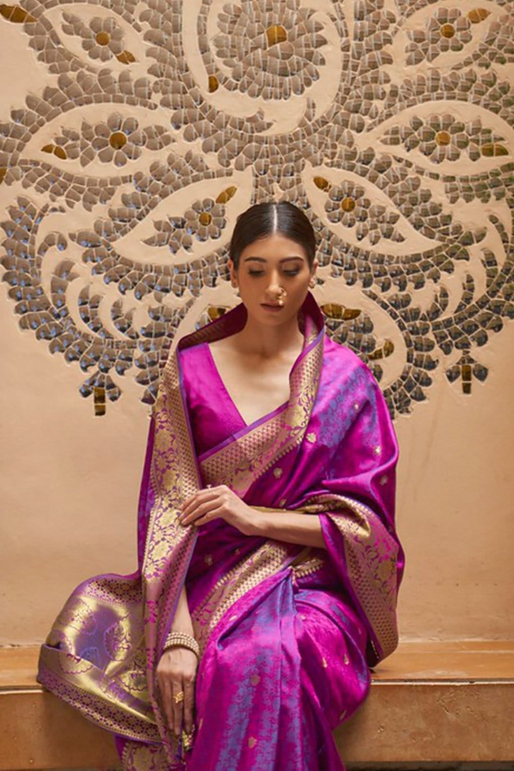 Moiety Purple Pure Kanjivaram Silk Saree with Artistic Blouse Piece Bvipul