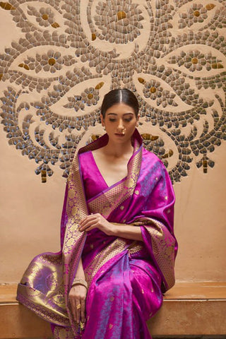 Moiety Purple Pure Kanjivaram Silk Saree with Artistic Blouse Piece Bvipul