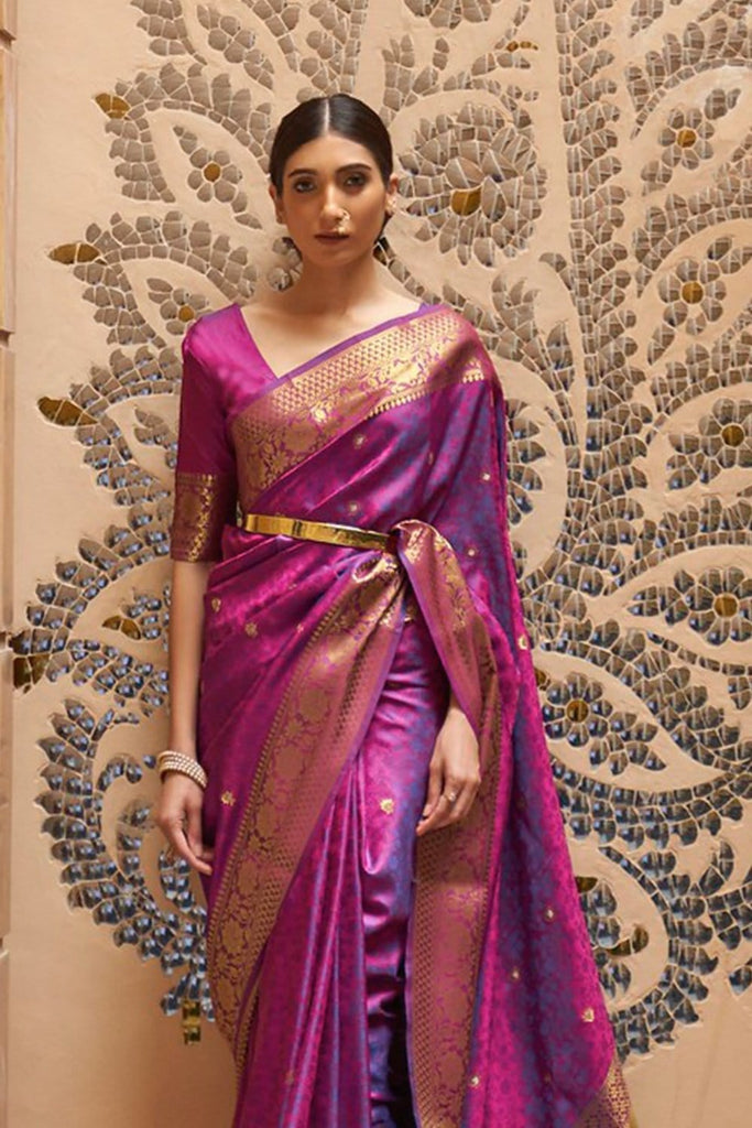 Moiety Purple Pure Kanjivaram Silk Saree with Artistic Blouse Piece Bvipul