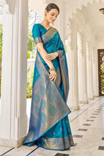 Load image into Gallery viewer, Elision Firozi Kanjivaram Silk Saree With Comely Blouse Piece Bvipul