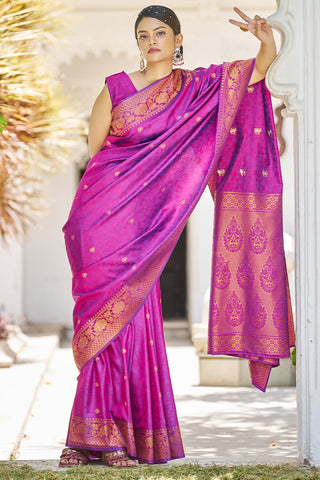 Cynosure Purple Kanjivaram Silk Saree With Inspiring Blouse Piece Bvipul
