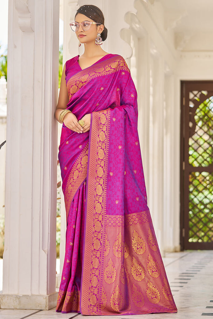 Cynosure Purple Kanjivaram Silk Saree With Inspiring Blouse Piece Bvipul