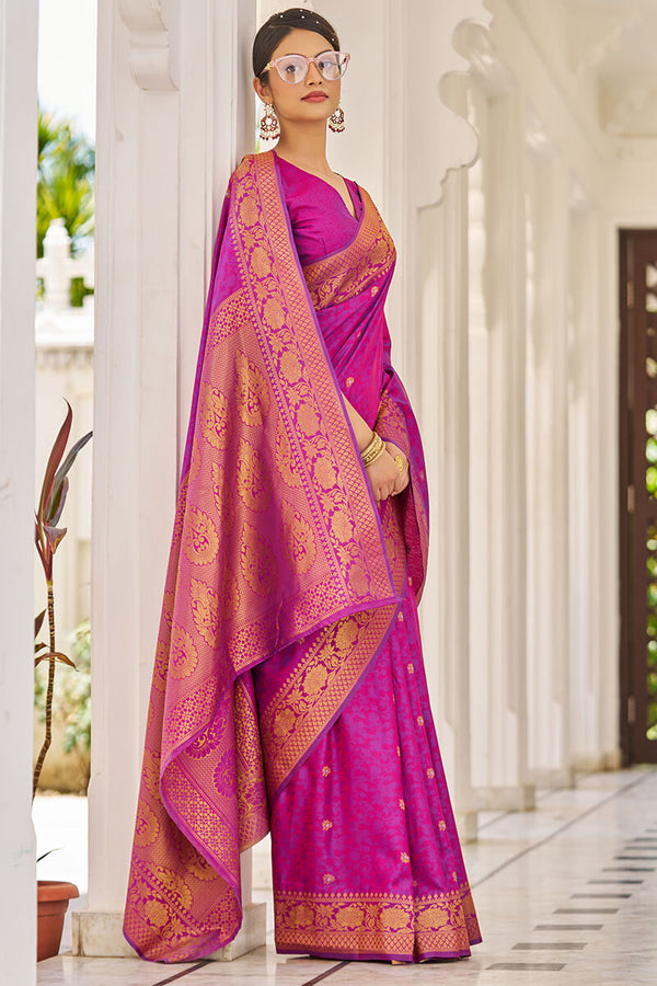 Cynosure Purple Kanjivaram Silk Saree With Inspiring Blouse Piece Bvipul