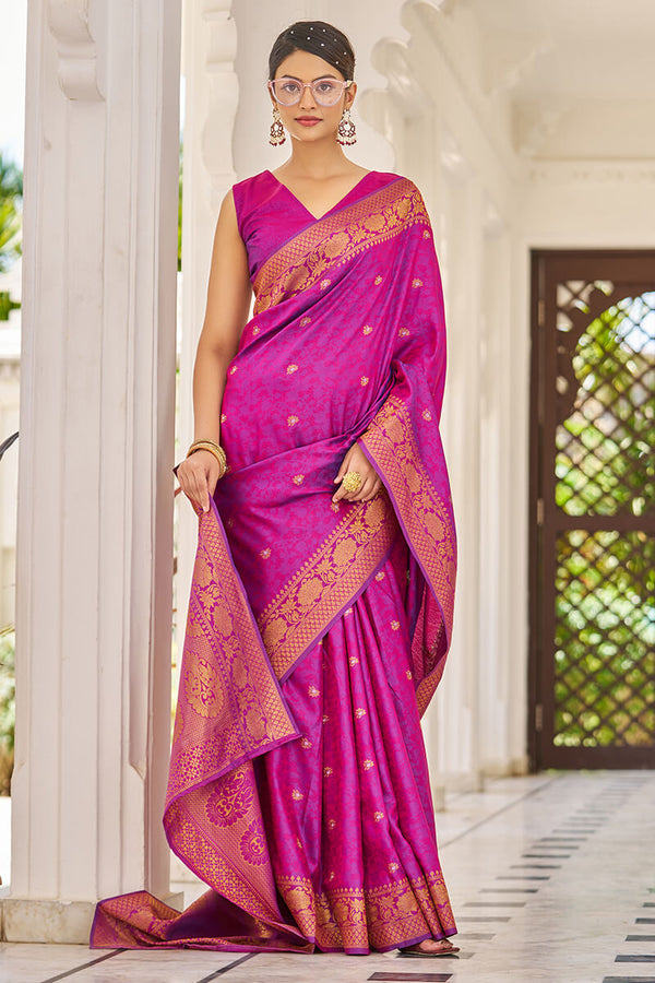 Cynosure Purple Kanjivaram Silk Saree With Inspiring Blouse Piece Bvipul