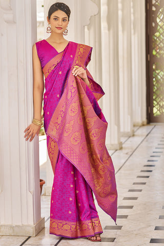 Cynosure Purple Kanjivaram Silk Saree With Inspiring Blouse Piece Bvipul