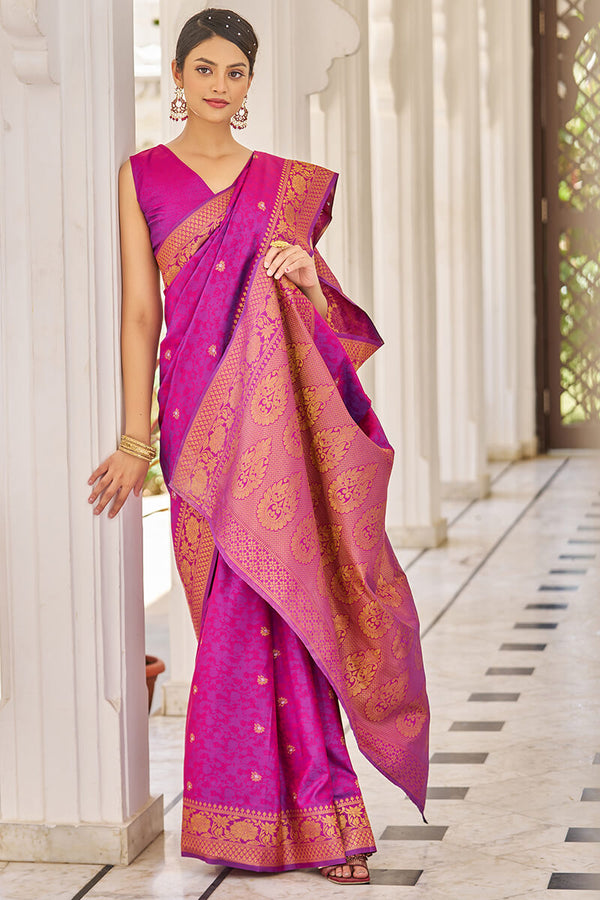 Cynosure Purple Kanjivaram Silk Saree With Inspiring Blouse Piece Bvipul