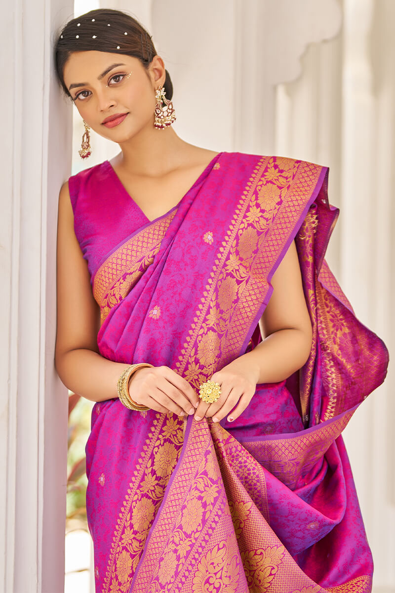 Cynosure Purple Kanjivaram Silk Saree With Inspiring Blouse Piece Bvipul