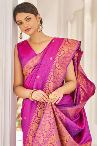 Cynosure Purple Kanjivaram Silk Saree With Inspiring Blouse Piece Bvipul