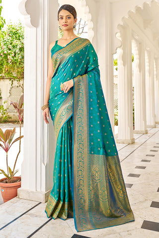 Bewitching Rama Kanjivaram Silk Saree With Majesty Blouse Piece Bvipul