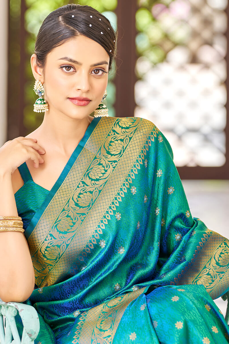 Bewitching Rama Kanjivaram Silk Saree With Majesty Blouse Piece Bvipul