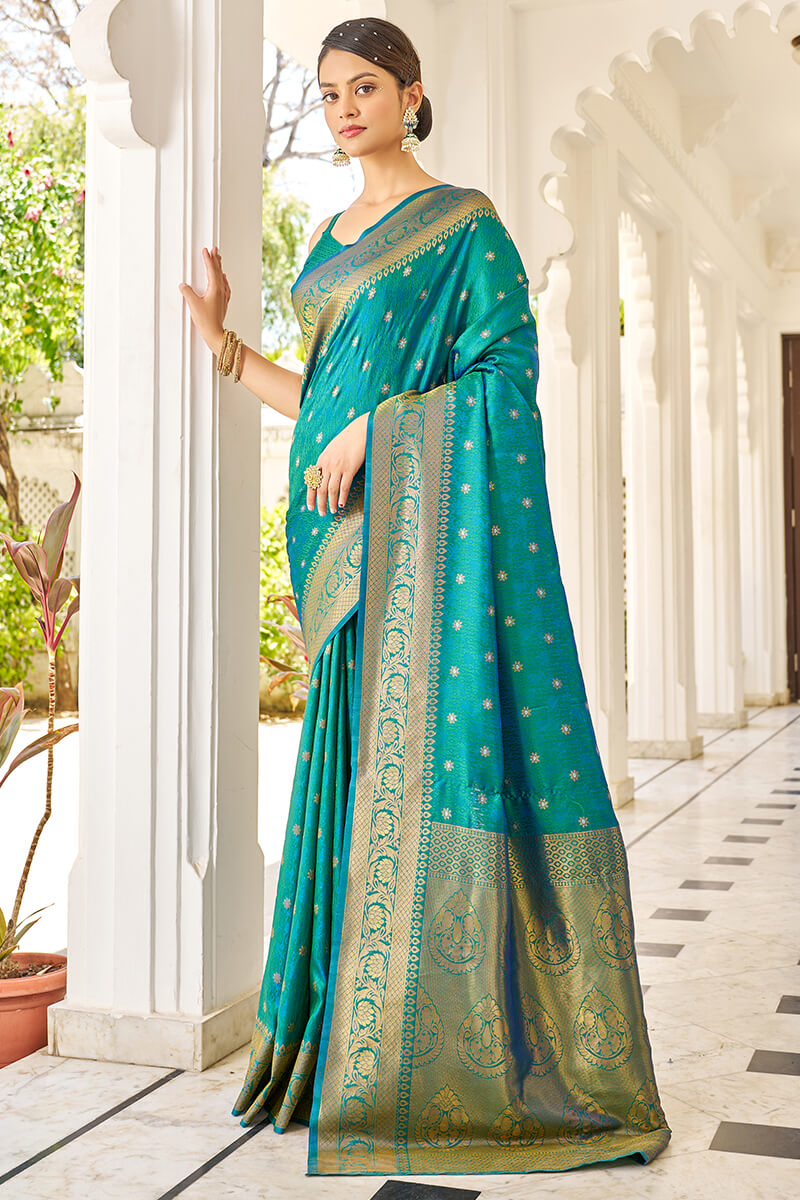 Bewitching Rama Kanjivaram Silk Saree With Majesty Blouse Piece Bvipul
