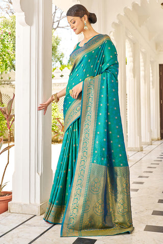 Bewitching Rama Kanjivaram Silk Saree With Majesty Blouse Piece Bvipul