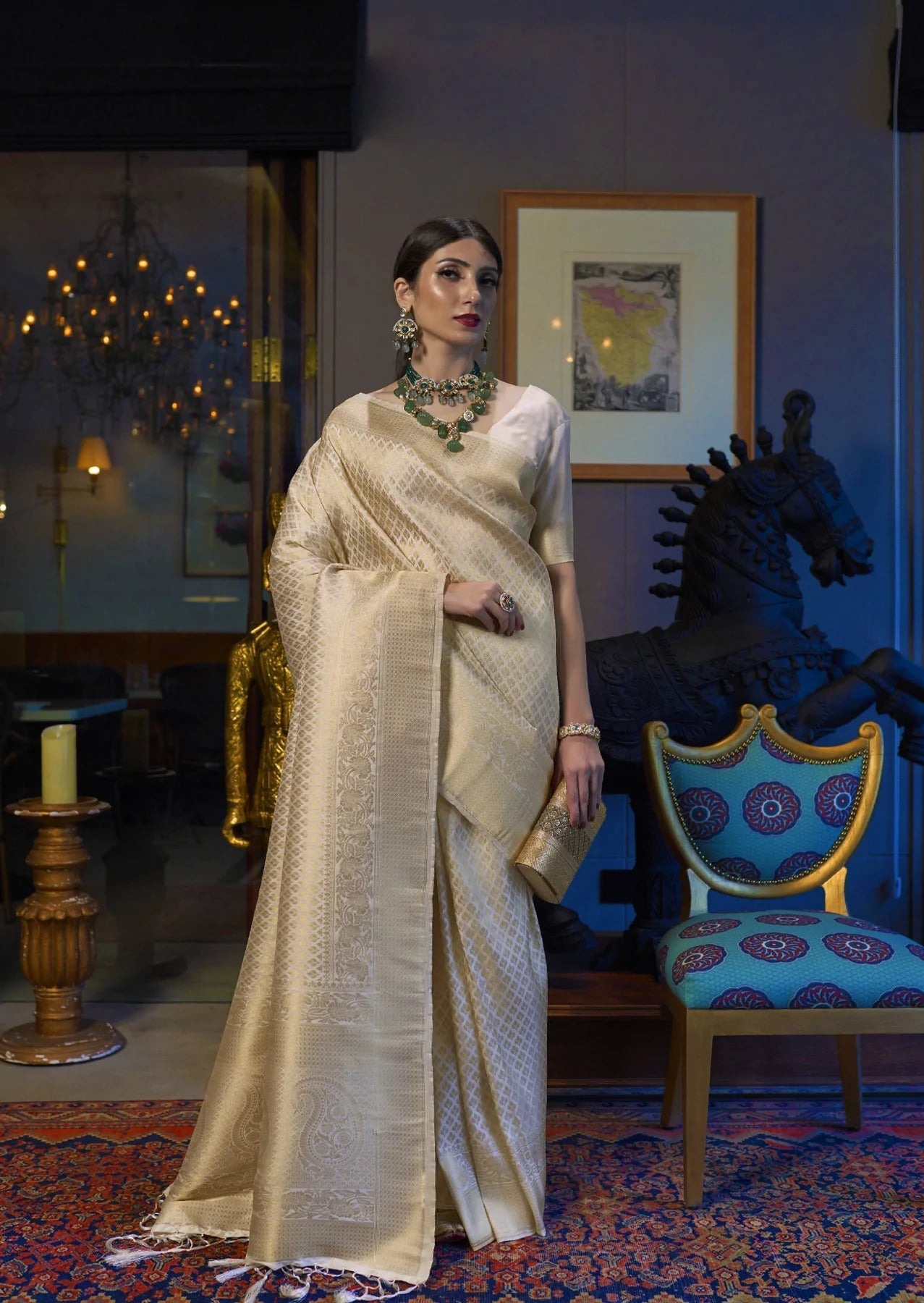 Mesmerising Beige Kanjivaram Silk Saree With Demure Blouse Piece Bvipul
