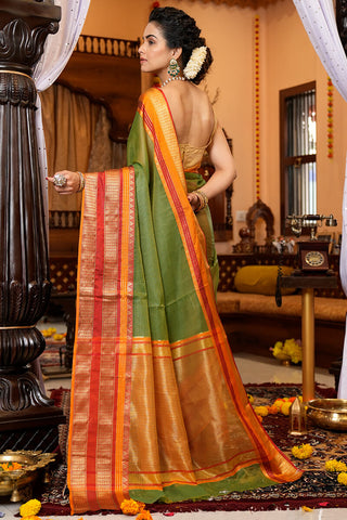 Assemblage Green Soft Silk Saree With Brood Blouse Piece Bvipul