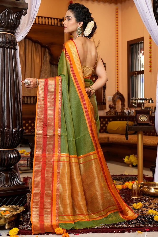 Assemblage Green Soft Silk Saree With Brood Blouse Piece Bvipul