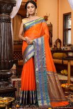 Load image into Gallery viewer, Cynosure Orange Soft Silk Saree With Demesne Blouse Piece Bvipul