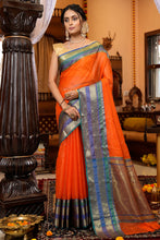 Load image into Gallery viewer, Cynosure Orange Soft Silk Saree With Demesne Blouse Piece Bvipul