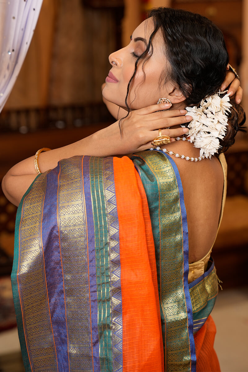 Cynosure Orange Soft Silk Saree With Demesne Blouse Piece Bvipul