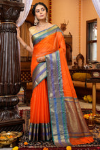 Load image into Gallery viewer, Cynosure Orange Soft Silk Saree With Demesne Blouse Piece Bvipul