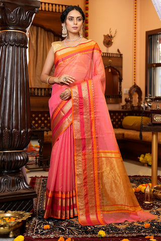 Effervescent Pink Soft Silk Saree With Proficient Blouse Piece Bvipul