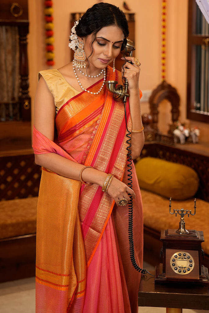 Effervescent Pink Soft Silk Saree With Proficient Blouse Piece Bvipul