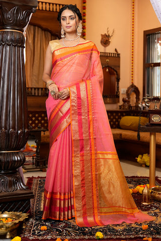 Effervescent Pink Soft Silk Saree With Proficient Blouse Piece Bvipul