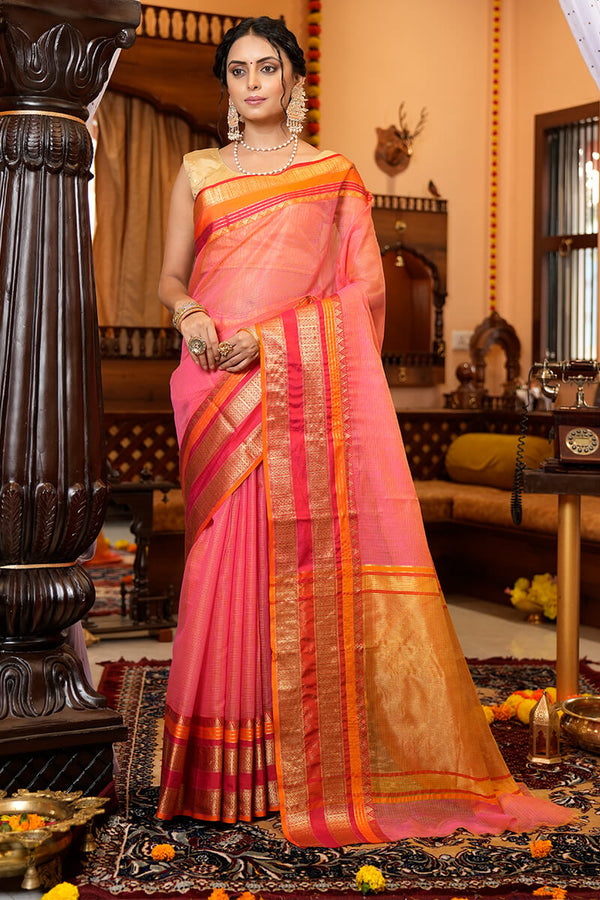Effervescent Pink Soft Silk Saree With Proficient Blouse Piece Bvipul